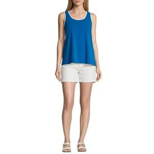 Susan Graver‎ Medium Teal Blue White Trim Sleeveless Colorblock Casual Tank Top